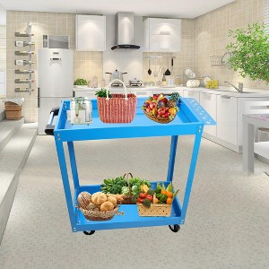 Vynxaria Folding Service Cart with Wheels - Portable 2-Tier Trolley for Home & Business - 1 of 4