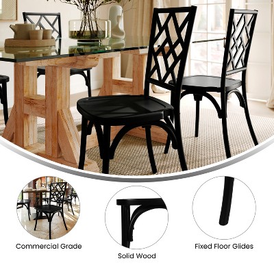Set of 2 Black Solid Wood Dining Side Chairs with Lattice Back