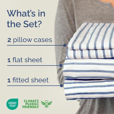 Full Size Blue Striped Microfiber Deep Pocket Sheet Set