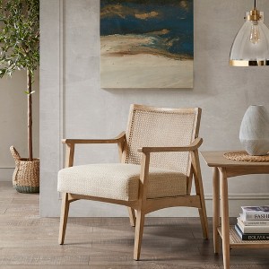 GDFStudio Pete Fabric Upholstered Rubberwood Armchair with Cane Inset Back, Light Brown - 1 of 4