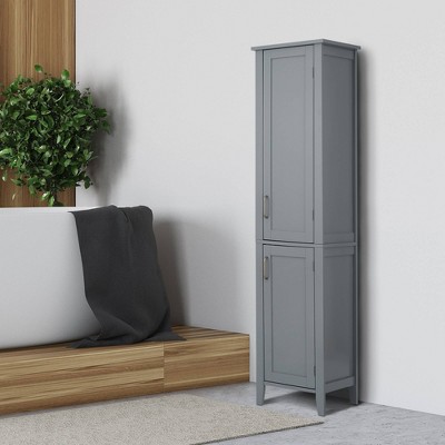 Gray Engineered Wood Linen Tower Cabinet with Adjustable Shelving