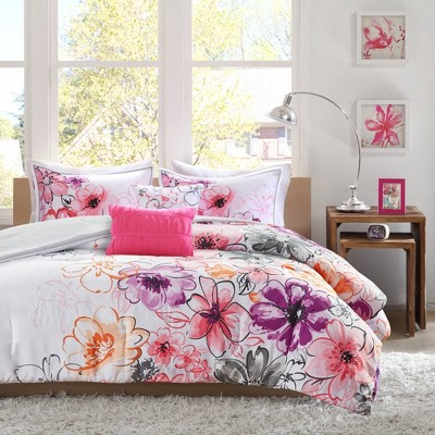 Pink Floral Microfiber Twin/Twin XL Comforter Set with Decorative Pillows