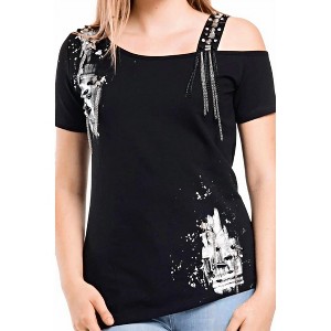 Women's Tania One-Shoulder Studded Tee - OLYSS - 1 of 4