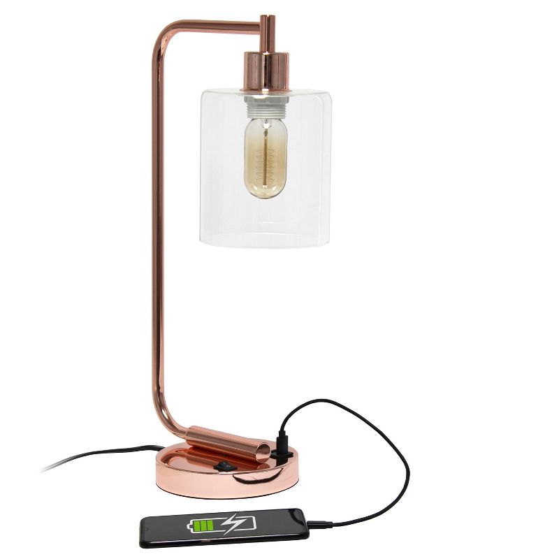 Modern Iron Desk Lamp with USB Port and Glass Shade - Lalia Home, 6 of 13