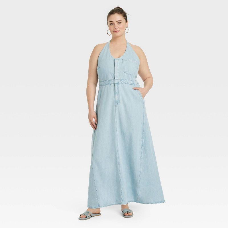 Women's Halter Neck Denim Maxi Dress - Universal Thread™ Blue, 1 of 5