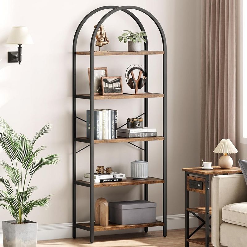 Whizmax Arched Bookshelf,5 Tier Metal Frame Bookcase, Modern Bookcases Tall Book Shelf,Open Display Shelves for Office, Study Room, Living Room, 2 of 9