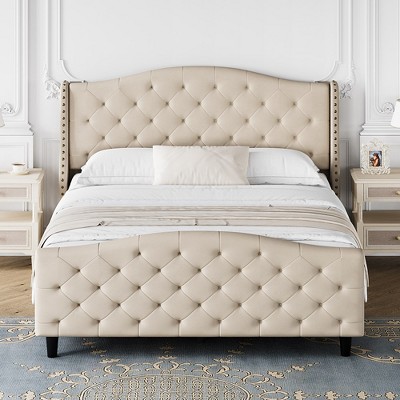 Whizmax Platform Bed Frame, Velvet Upholstered Bed Frame with Nailhead Trim, Wingback Headboard, Wooden Slats Support, Easy Assembly