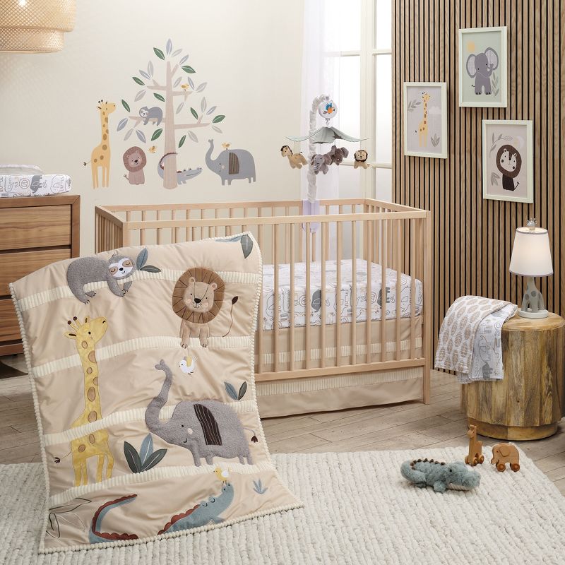 Lambs & Ivy Jungle Story 3-Piece Infant Safari Tan Baby Crib Bedding Set, 2 of 11