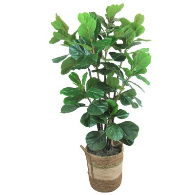 66" Artificial Fiddle Leaf Fig Tree in Round Basket - LCG Florals