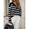 Womens Striped Sweaters Lapel Knitted Casual Pullover V Neck Color Block Jumper Long Sleeve Loose Soft Tops - 4 of 4