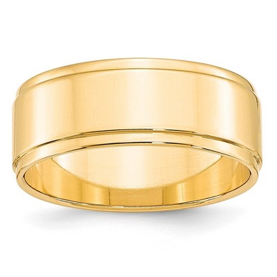 Black Bow Jewelry 8mm 14K White or Yellow Gold Flat Ridged Edge Standard Fit Band