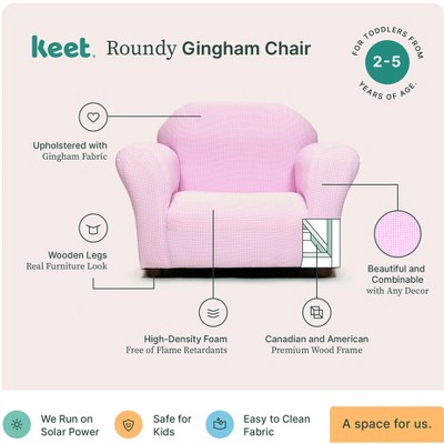 Handcrafted Brown Gingham Armchair with Wooden Legs