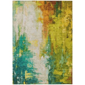 Green And Gold Abstract Washable Indoor Outdoor Area Rug - 1 of 4