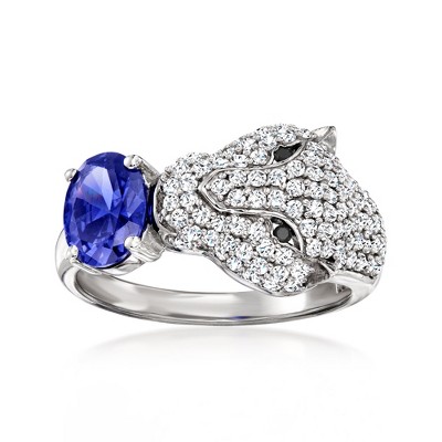 Ross-Simons 1.22 ct. t.w. Simulated Tanzanite Panther Ring With .80 ct. t.w. Czs in Sterling Silver