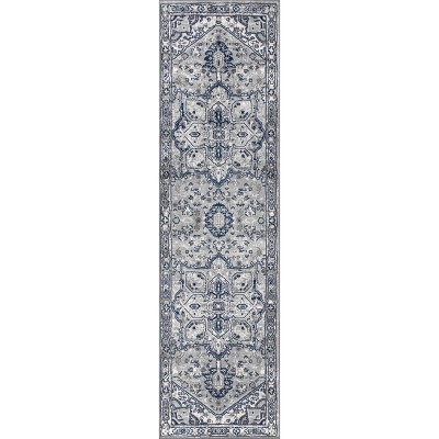 Modern Persian Medallion 6.3"x27.03" Gray Synthetic Runner Rug