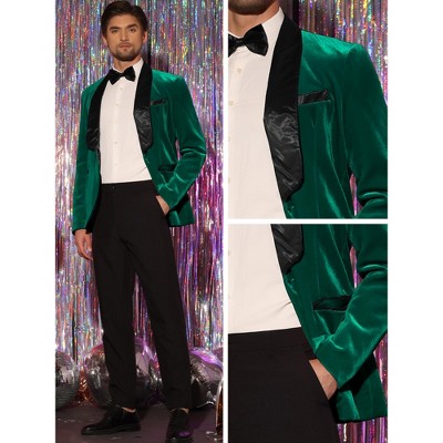Lars Amadeus Men's Shawl Lapel Business Wedding Velvet Tuxedo Blazers Green X Large — фото 4