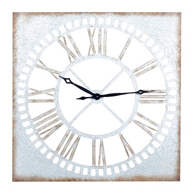 36" x 36" Extra Large Galvanized Metal Wall Clock with Roman Numerals - Olivia & May