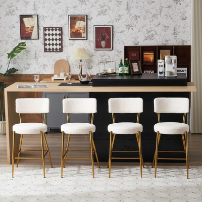 HOMLUX 24.8" Bar Stool Set of 4 Pub Counter Height Dining Chairs w/Gold Legs,White/Black