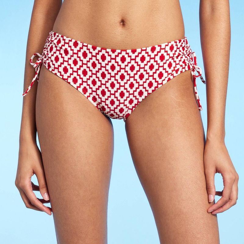 Women's Side Tunneled Hipster Bikini Bottom - Shade & Shore™ Red Geo Print , 1 of 7
