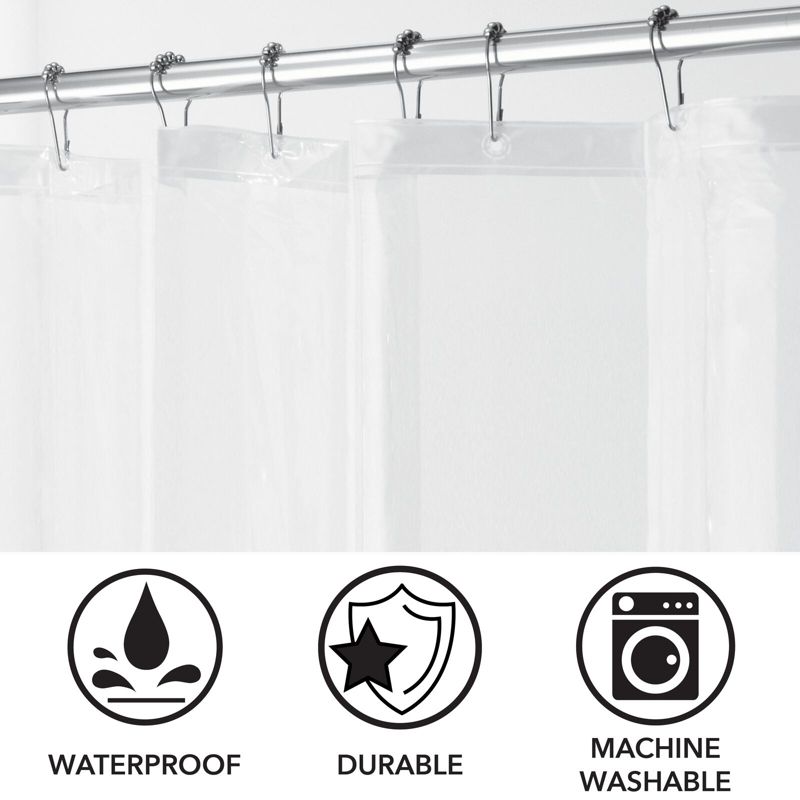 mDesign Long PEVA 84" x 72" Waterproof Plastic Shower Curtain Liner, Clear, 5 of 8