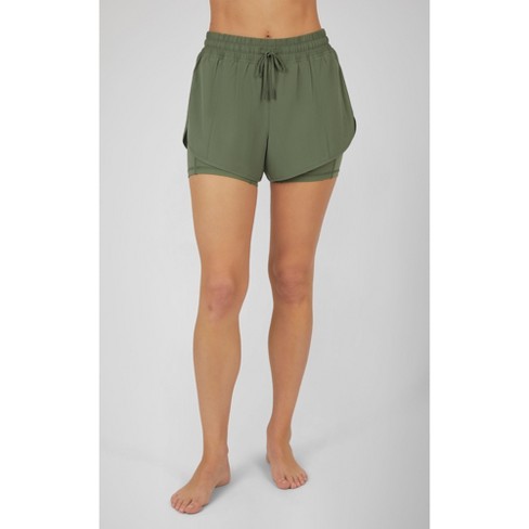 90 Degree By Reflex Womens Lux 2-in-1 Running Shorts with Drawstring -  Agave Green - Large