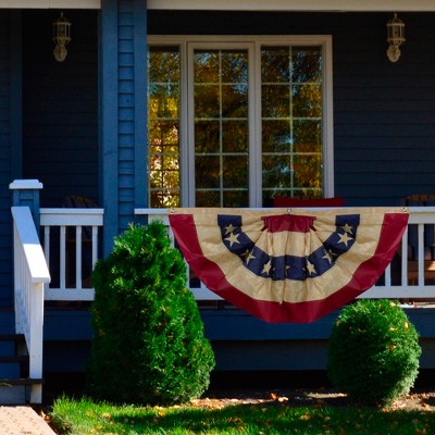 Vintage Patriotic Tea-Stained Pleated Bunting Flag with Stars
