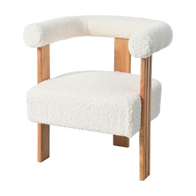 Vynxaria White Mid-Century Modern Barrel Accent Chairs - Upholstered Dining and Living Room Seating