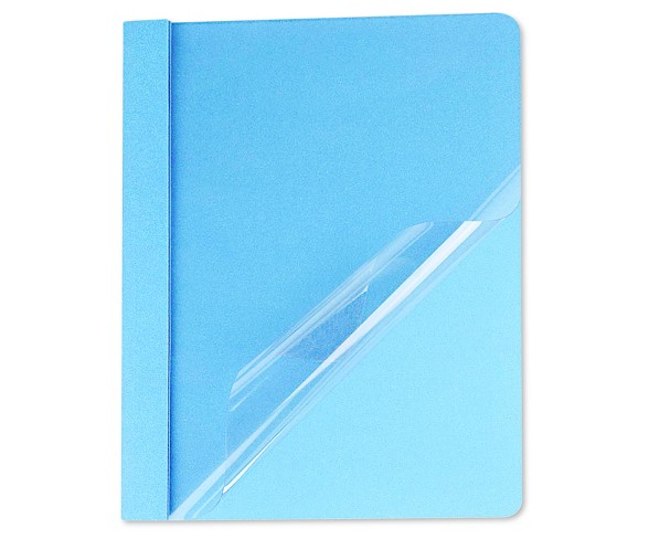 Universal&#174; Clear Front Report Cover, Tang Fasteners, Letter Size, Light Blue, 25/Box