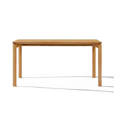 LuxenHome Oak Veneer MDF Wood 6-Person Rectangle Dining Table with Rubberwood Legs Brown