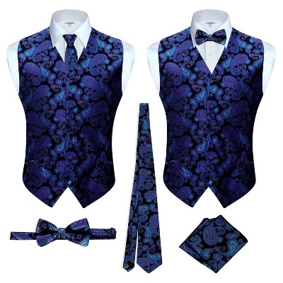 Gioberti Men's Formal 4pc Metallic Paisley Vest Necktie Bowtie and Pocket Square