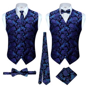 Gioberti Men's Formal 4pc Metallic Paisley Vest Necktie Bowtie and Pocket Square - 1 of 4