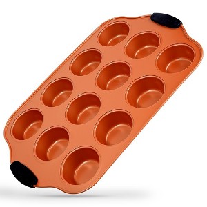 NutriChef 12 Cup Muffin Pan - Nonstick Carbon Steel Bake Pan w/ Black Silicone - 1 of 4