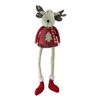 Northlight 19.75" Plaid Elk Sitting with Dangling Legs Tabletop Decoration