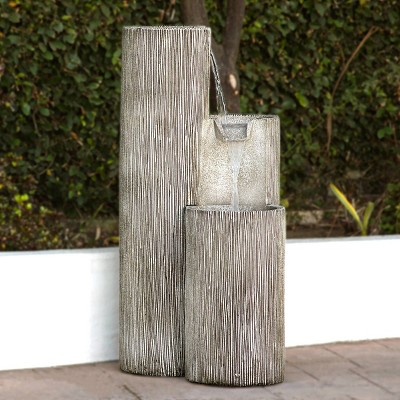 Modern 41" Gray Polyresin Three-Tier Column Fountain with LED Light