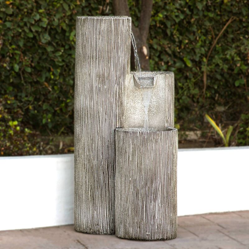 41&#34; Resin Outdoor Tiering Column Zen Fountain with LED Lights Gray - Alpine Corporation, 3 of 6