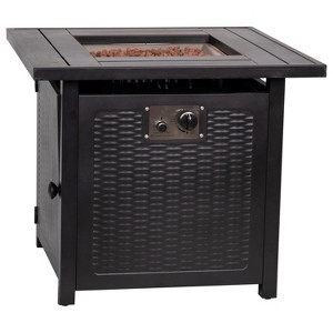 Flash Furniture Outdoor 50,000 BTU Black 28"Square Metal Fire Pit Table with Lid and Lava Rock - 1 of 4