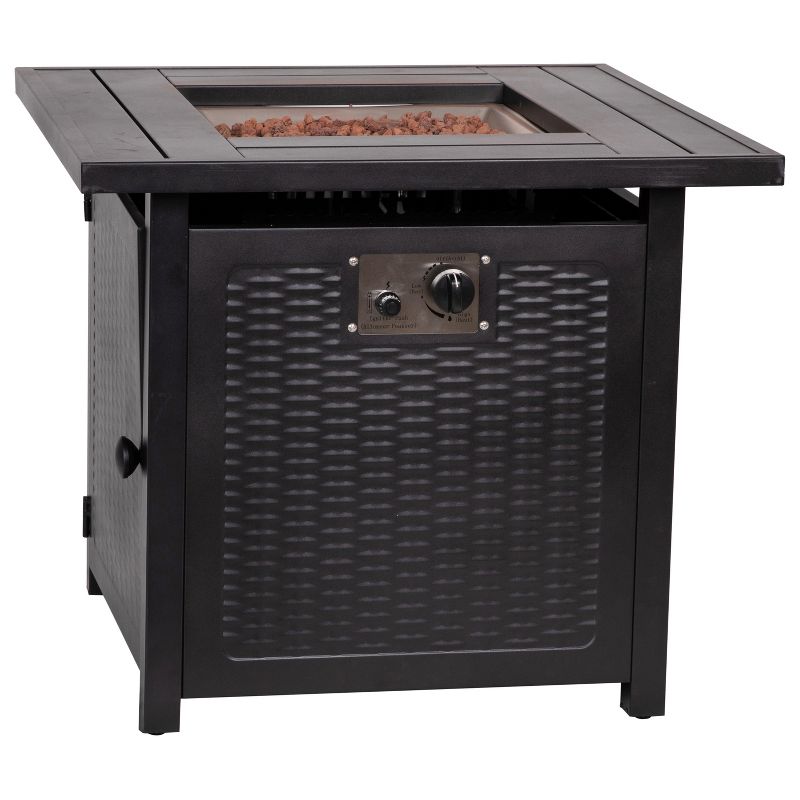 Flash Furniture Outdoor 50,000 BTU Black 28"Square Metal Fire Pit Table with Lid and Lava Rock, 1 of 15