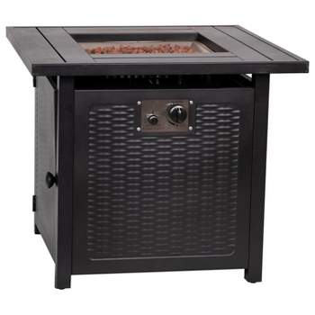 Flash Furniture Outdoor 50,000 BTU Black 28"Square Metal Fire Pit Table with Lid and Lava Rock