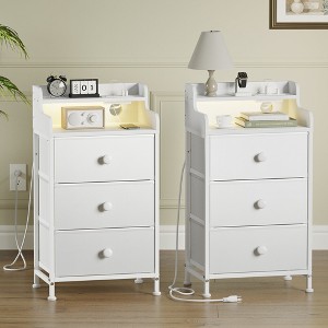 WOWLIVE Nightstand With 3 Drawers & 2-Tier Open Shelf, Bedside Table With LED& 2 USB Ports, Stable Metal Frame - 1 of 4