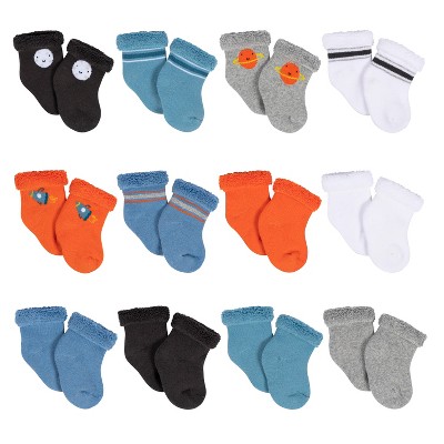 Gerber Baby Boys' 12-pack Terry Wiggle Proof® Socks Space : Target