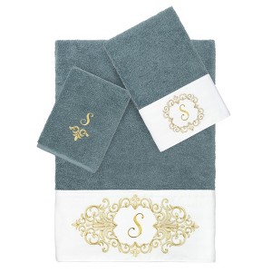 Linum Home Textiles 100% Turkish Cotton MONICA Gold Thread 3PC Embellished Towel Set - 1 of 4