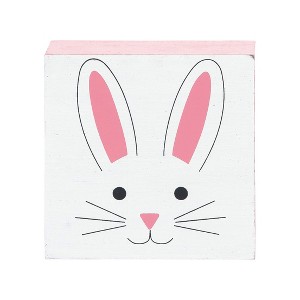 C&F Home 4.75" Happy Easter Bunny Rabbit Single Shelf Sitter Centerpiece Block Figurine - 1 of 4