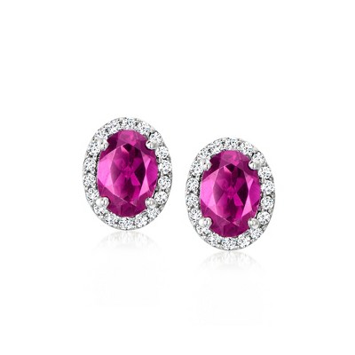 Ross-Simons 1.90 ct. t.w. Rhodolite Garnet Earrings With .22 ct. t.w. Diamonds in Platinum
