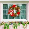 24" Christmas Wreath for Front Door, Prelit Christmas Wreath with Lights, Red Gold Ball Ornaments, Pine Cones &Bow for Fireplace Home Holiday Decor - 3 of 4
