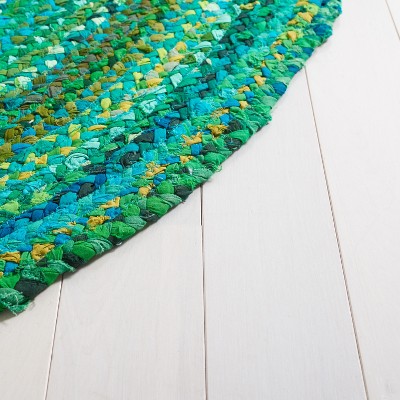 Handmade Green Cotton Braided Oval Rug 3'x5'