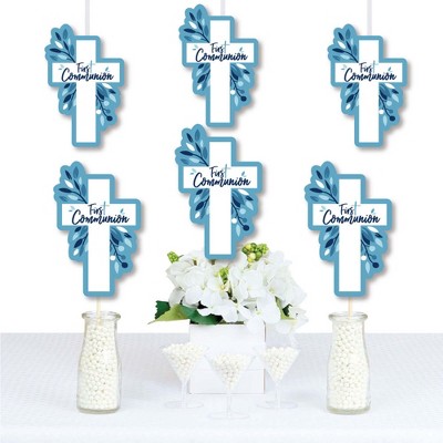 Big Dot of Happiness First Communion Blue Elegant Cross - Decorations DIY Boy Religious Party Essentials - Set of 20