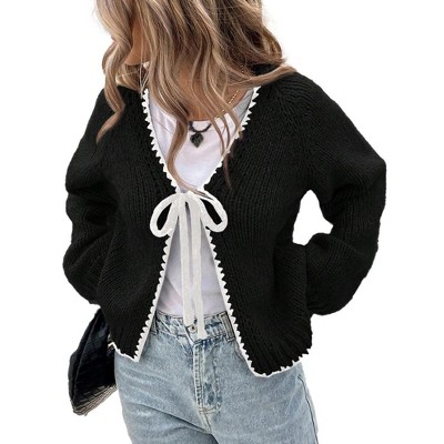 Womens Fall Cardigan Sweaters 2025 Long Sleeve Open Front Tie Knit Loose Cute Lightweight Sweater