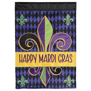 Magnolia Garden Happy Mardi Gras Fleur-de-Lis 13 x 18 Inch Polyester Garden Flag - 1 of 2