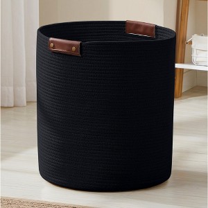 Ornavo Home Large Cotton Rope Laundry Hamper Woven Basket with Faux Leather Handles - 1 of 4