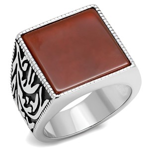 Slickblue High Polished Stainless Steel Ring, Red Agate Stone, Men’s Ring, Vintage Solitaire, Siam, 8-13 - 1 of 4